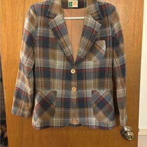 Women's Plaid Blazer in Blue and Brown